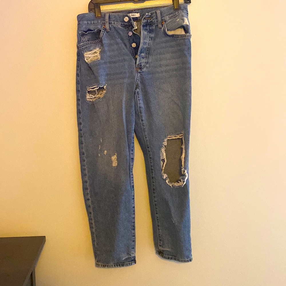 Button fly ripped mom jeans
